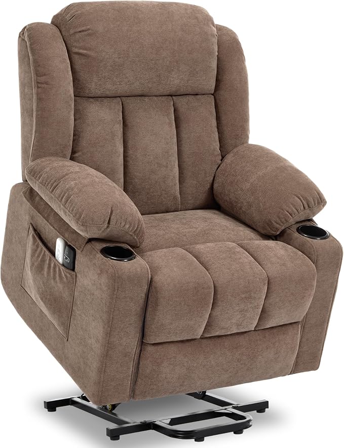 Power Lift Recliner Chair for Elderly with Massage and Heat, Recliner Chairs for Adults, Upgraded Fabric Reclining Sofa Chair with USB & Type-C Ports, L1288 (Coffee Brown)