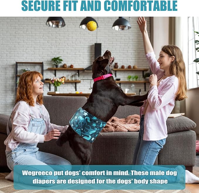 wegreeco Washable Male Dog Diapers (Pack of 3) - Washable Male Dog Belly Wrap (Mustang, Large)