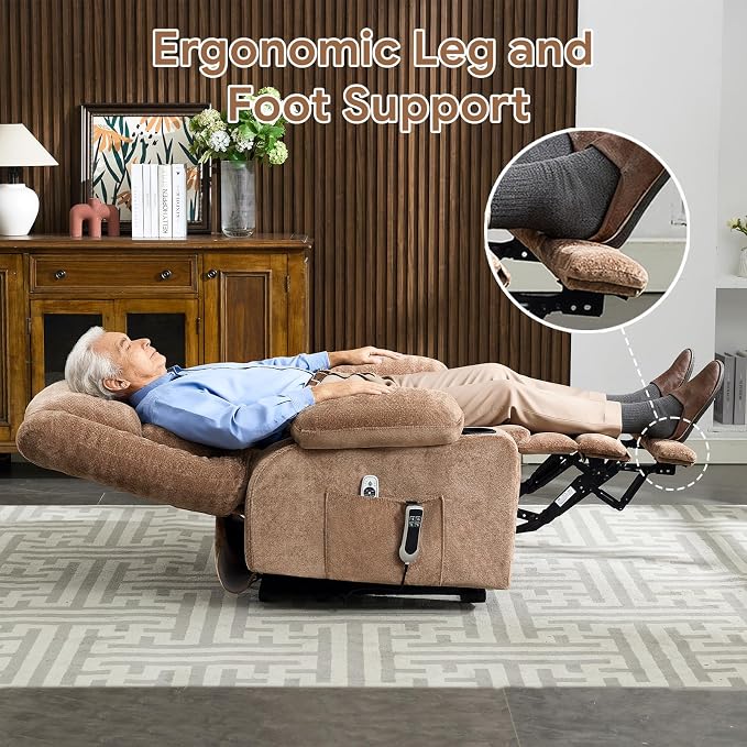 Power Lift Recliner Chair for Elderly with Lumbar Heat and Massage, Electric Lift Chair with Remote and USB Port, Wide Seat Recliner with Cup Holders for Living Room, Bedroom