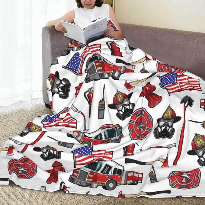 Jumbo Fire Truck Blanket 60x80 Inches - Giant Firefighter Throw Blanket for Adults, Family, Couples - Super Soft Fluffy Fleece Fireman Gift for Bed, Couch, Sofa, Movie Nights - Warm & Cozy All Season