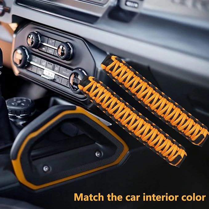 sukemichi Roll Bar Grab Handles for Ford Bronco 2/4 Door, Cyber Orange | Paracord handles grab,Fits Bronco 2021-2026 hard & soft top,Off-road safety grip handle,Work with airbag,Not for Sport,4 Pack