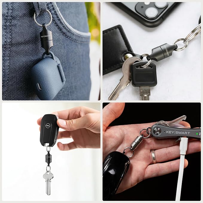 KeySmart MagConnect Magnetic Key Holder for Purse, Key Chains for Car Keys - Detachable Key Ring Quick Release Keychain