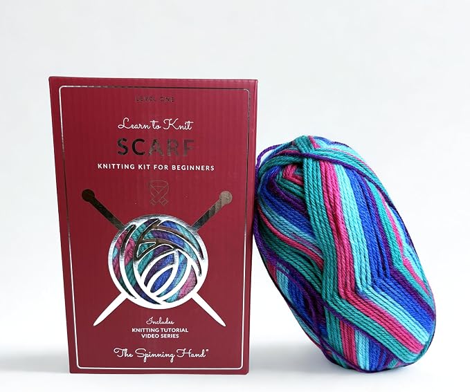 The Spinning Hand Knitting Kit for Beginners Adults – Educator-Designed, Self-Striping Wool Yarn, Bamboo Needles & Video Tutorials (Tie Dye)