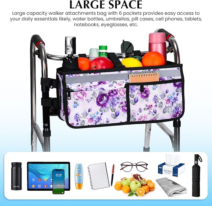 Walker Basket, Walker Accessories - Walker Tray, and Storage Bag for Folding & Rolling Walkers – Ideal for Seniors