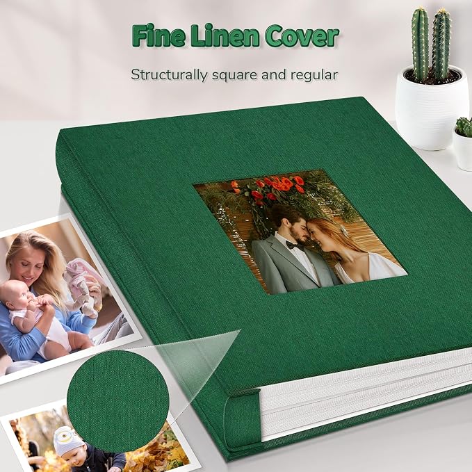 Artfeel Photo Album 4x6 with 600 Pockets,Slip-in Picture Albums,Linen Cover Memory Book with Front Window,White Page Vertical Photo Book for Wedding,Family,Anniversare,Baby,Vacation