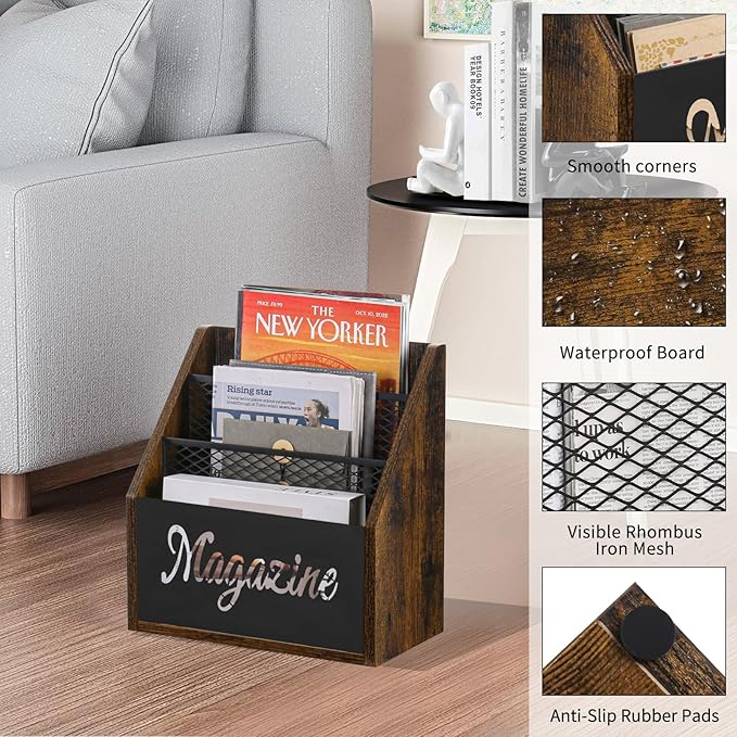 YINMIT Magazine Holder, Stepped 3 Tier Magazine Rack Floor, Magazine Storage Basket, Folder Organizer Bin for Magazines, Books, Newspapers