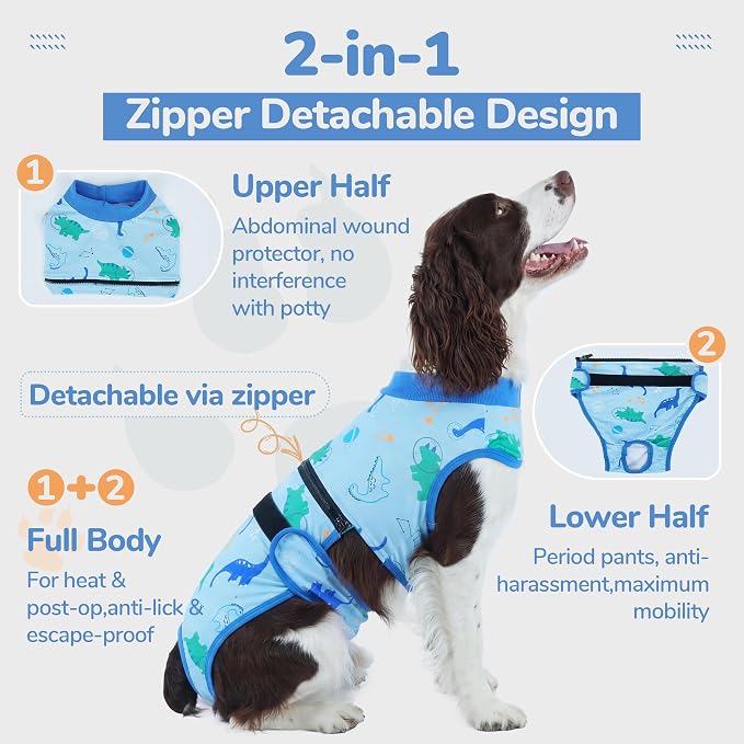 PUMYPOREITY Washable Dog Diapers, Escape-Proof Anti-Harassment Wear for Heat, Reusable Period Diaper, Full Body Dog Onesie for Post-Surgery Recovery, Incontinence, Puppy Training, XS, Blue