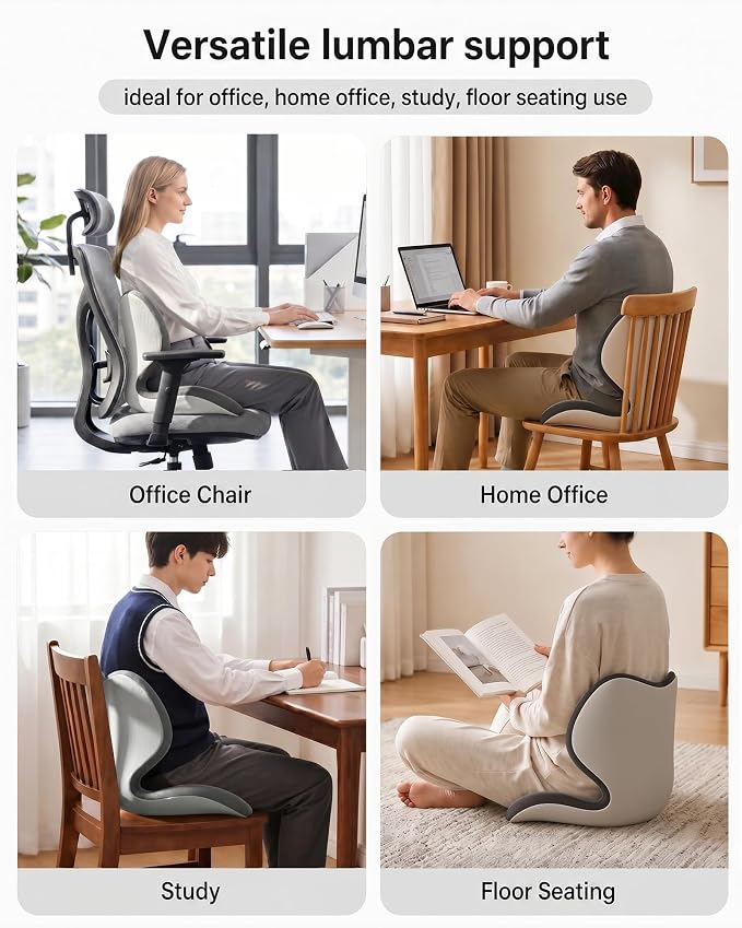 Civa Ergonomic Seat Cushion for Office Chair - Back Support Extra Thick Premium Memory Foam,Posture Support Cushion for Work&Driving Office Chair Cushion, Long Sitting Comfort