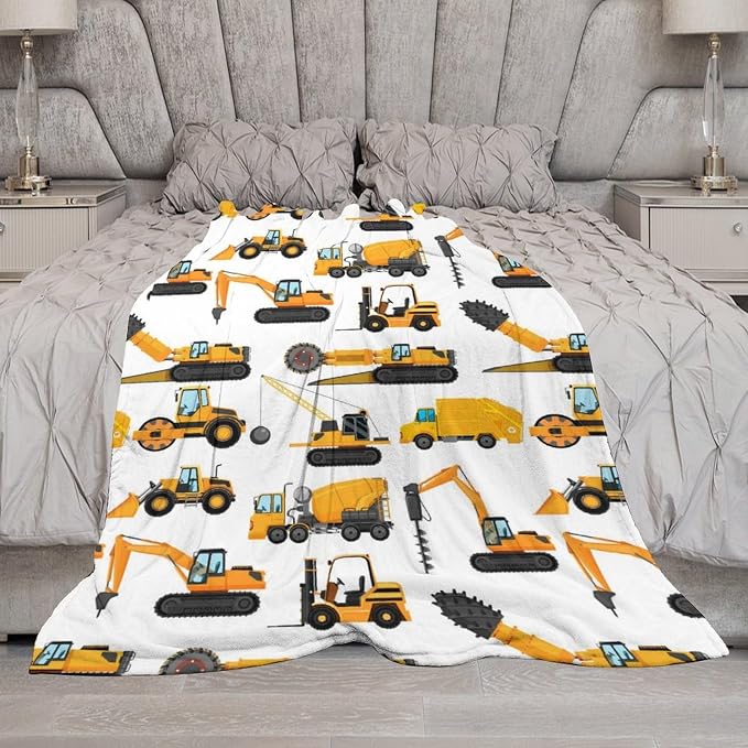 Excavators Construction Blanket Gifts for Yellow Trucks Lover 40 x 50 Inch for Kid,Construction Excavators Fannel Fleece Throw Blanket Super Soft Throws Blanket for Bed Couch Sofa