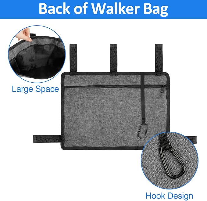 Walker Accessories, Foldable Walker Basket with Cup Holder (Gray) | Walker Bag Carry Storage Pouch Water-Resistant for Seniors, Elderly, Handicap