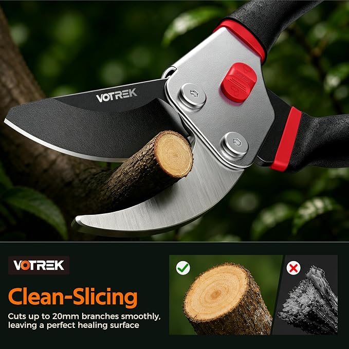VOTREK® Bypass Pruning Shears, 8.5" Jam-Proof Spring Clippers for branches | Sharp & Anti-Rust SK5 Blade, Ergonomic Non-Slip Grip for Weak Hands, Garden Pruner for Rose, Bonsai, Heavy Duty Tree