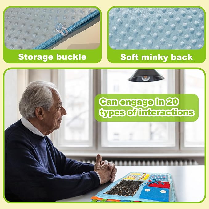 Fidget Blanket for Adults with Dementia, Best Gifts for Dementia Patients, Dementia Activities for Seniors, Busy board for Alzheimers Activities, 11.8 * 20.3 in, Blue