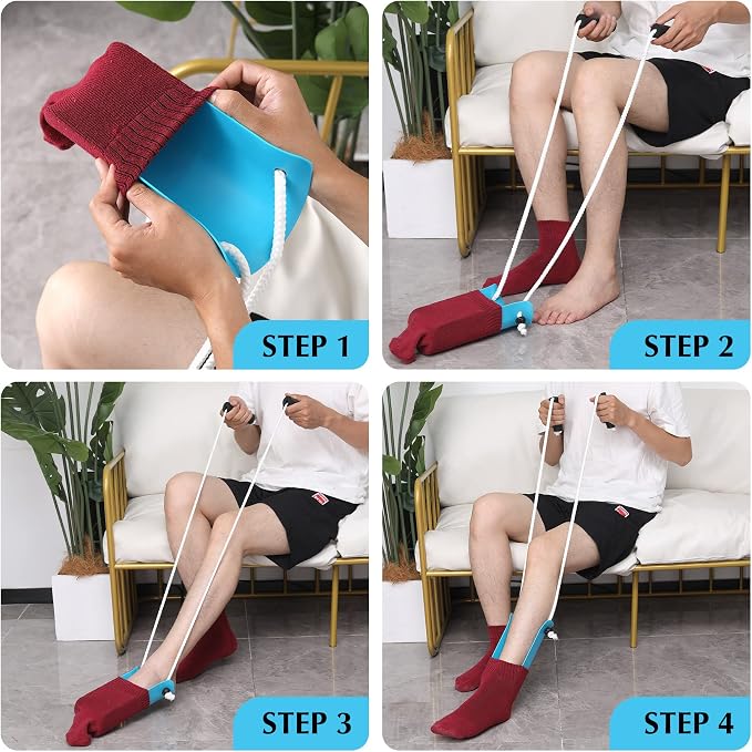 CAidRE Sock Aid - Wide 3.93" Sock Aid with Foam Handles, Sock Aide Device for Elderly, Sock Helper Easy On Easy Off for Regular Socks, Blue