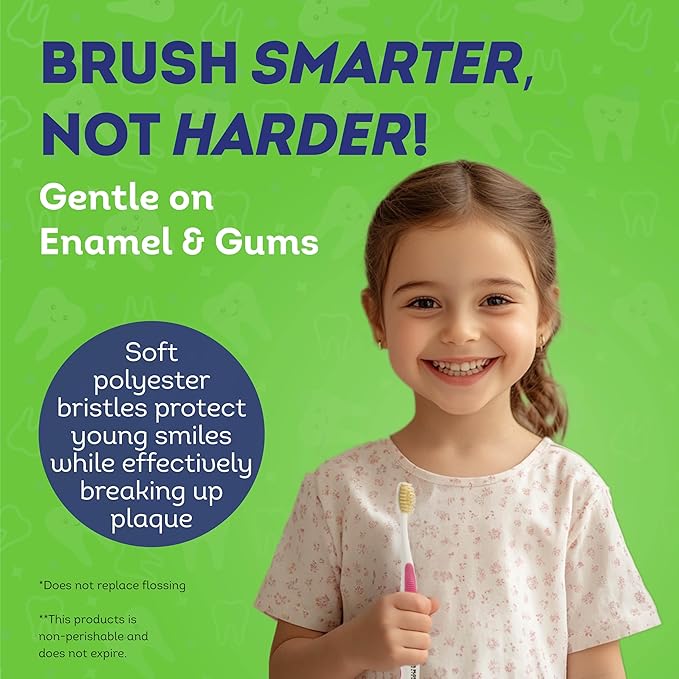 MOUTHWATCHERS Soft Childrens Flossing Manual Toothbrush, Set of 2 Pink Toothbrushes for Kids & Teens, Ultra Clean, by Dr. Plotka's