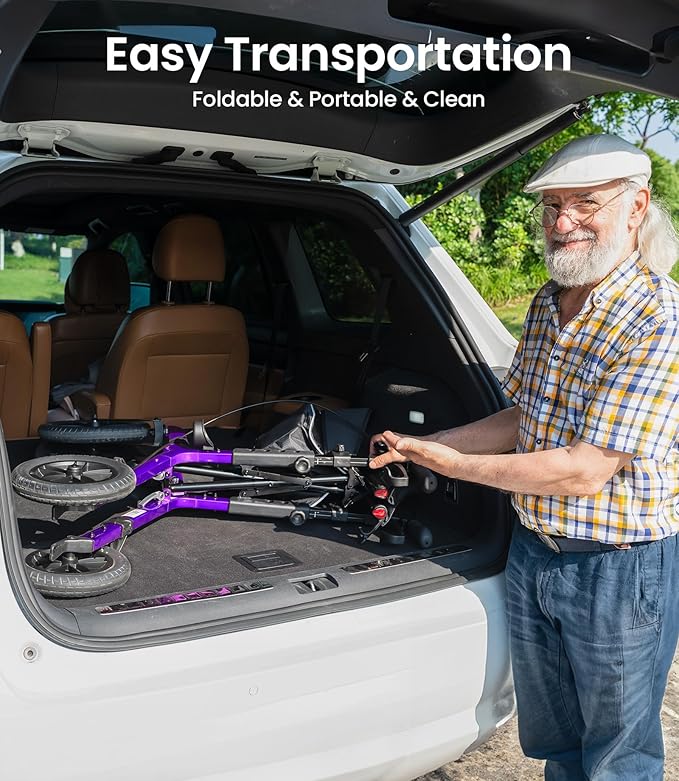 VOCIC Walker with Seat for Seniors, Z57 Outdoor Rollator Walker with 12" All Terrain Big Wheels, 7-Level Adjustable Height Rolling Walker with Safety Brakes, Storage Bag, Cup Holder