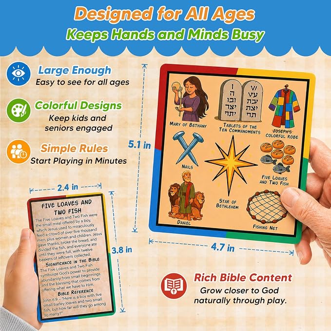 Garybank Bible Spot the Same Games for Seniors, Dementia Activity Kit with Large Visual Matching Cards & Story Cards, Easy Cognitive Game for Dementia Patients, Brain Training Gifts for Elderly