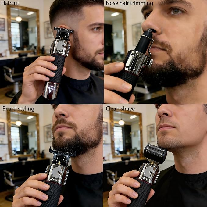 3-in-1 Classic Beard Trimmer for Men- Exposed Skeleton Design, IPX7 Waterproof Electric Razor Shaver- Powerful＆Quiet，Lithium-Ion Cordless Hair Clipper, Men's Grooming Kit for Hair、Nose、Ear、Face、Body