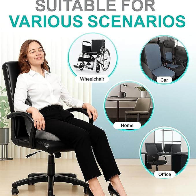 Ergonomic Seat Cushion with Back Support for Tailbone Pain Relief, Raised Seat & Thickened Lumbar Support for Office, Home, and Long-Distance Driving (Dark Gray + Light Gray)