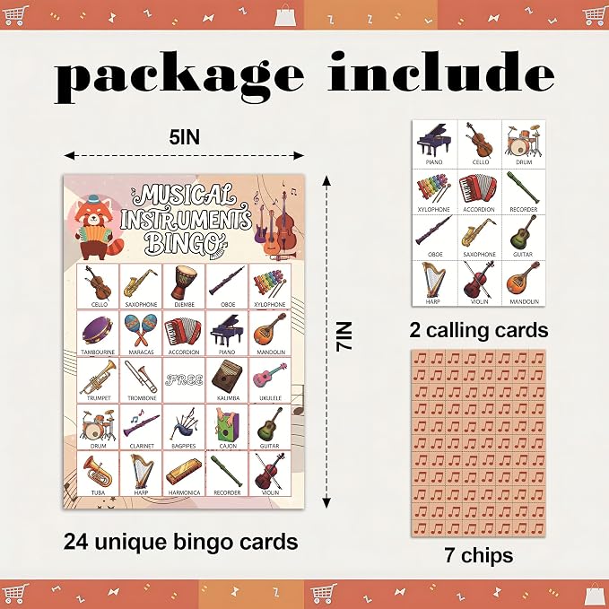 Music Party Bingo Game Cards, Musical Instrument Bingo Set for Adults Large Group, Musical Themed Party Activities, Icebreaker Games, Music Lovers Gifts for Family Friend, 12