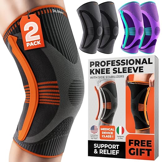 DR. BRACE ELITE Knee Brace with Size Stabilizer (2 Pack) Knee Brace for Women & Men, Workout, Sports, Daily Knee Compression Sleeve for Maximum Knee Pain Support & Fast Recovery (Mars, Large)