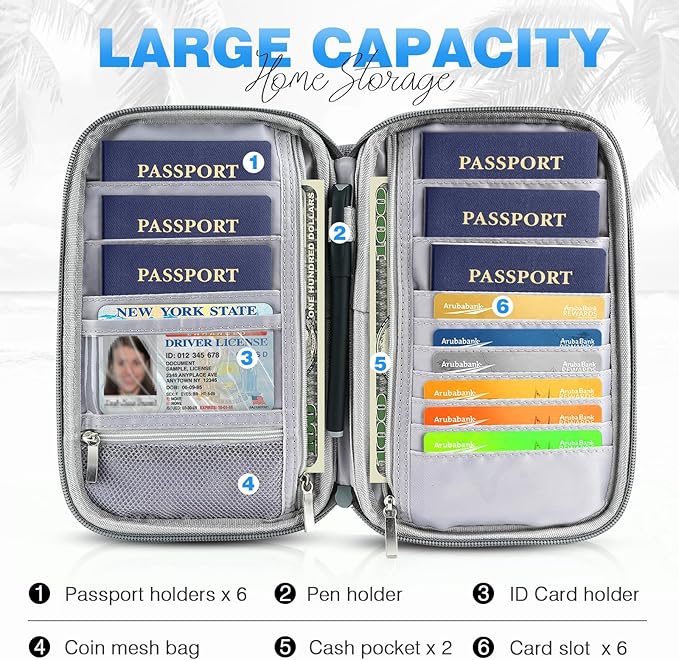 TOPBAG Passport Holder Family, Women Rfid Blocking Passport Wallet, Travel Document Organizer for Premium Wallets, Waterproof Passport Holders Bag for Women & Men Traveling, Credit Cards Case