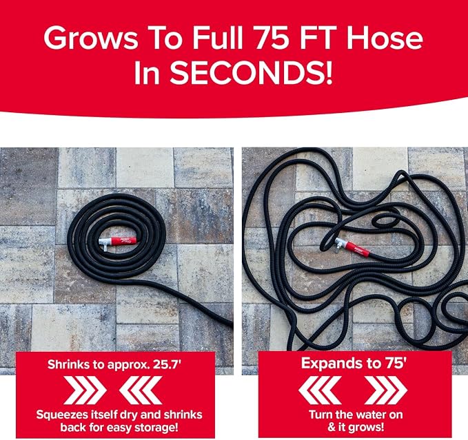 Pocket Hose 75 FT Silver Bullet 2.0 Expandable Garden Hose w/Turbo Shot Nozzle, AS SEEN ON TV, Lead-Free, Solid Aluminum Connectors, Easy On/Off Valve, Kink-Free, Leak-Proof
