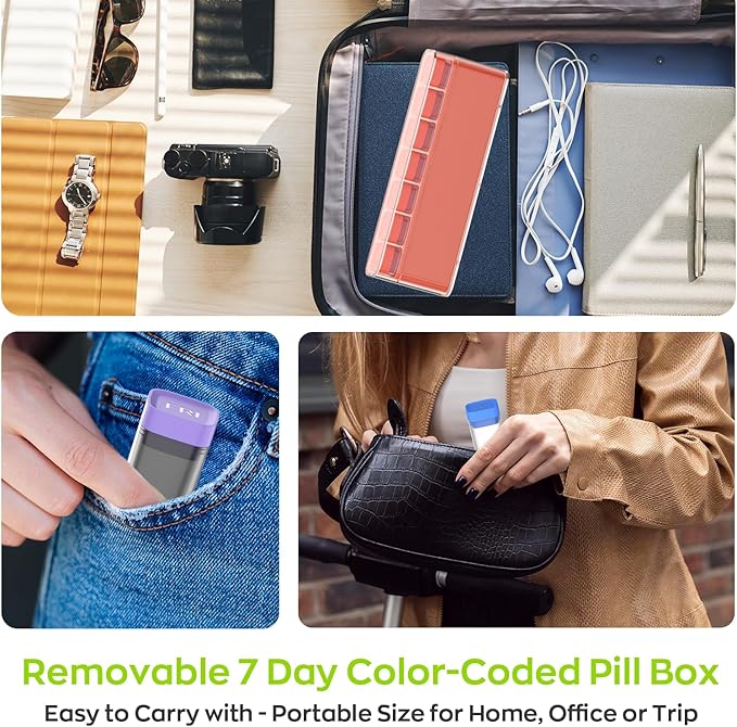 Weekly Pill Organizer 1 Time a Day, HIONXMGA Portable Detachable Travel Pill Box 7 Day, Large Once Daily Pill Holder Case, Color-Coded Dispenser for Vitamin Medicine Supplement Fish Oil, Orange Pink