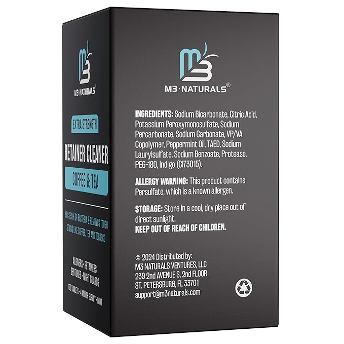 Coffee and Tea Retainer Cleaner Tablets, Removes Odors, Stains, and Plaque, 4-Month Supply, Denture Cleanser for Caffeine Enthusiasts, 120 Tablets by M3