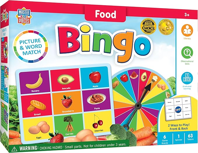 MasterPieces Kids Games - Food Bingo Game - Fun Family Entertainment for Kids and Adults - Educational, Engaging, and Perfect for Game Night, Classroom Activities, and Interactive Play for All Ages
