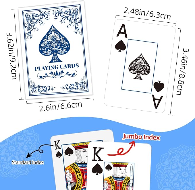 Playing Cards, Deck of Cards, Poker Cards, Jumbo Poker Size Large Print Playing Cards for Adults Seniors, Card Games for Family Game Night Table Games Magic Casino Theme Party (Blue)