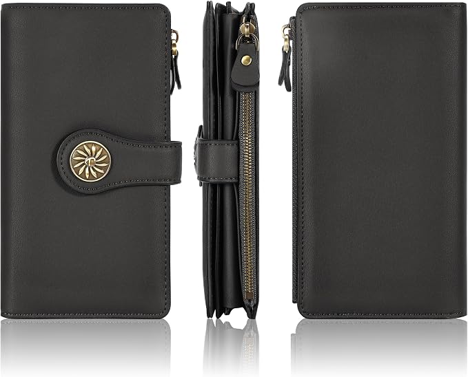Travelambo Women's Wallet RFID Blocking Trifold Clutch Large Capacity Credit Card Holder Travel Purse
