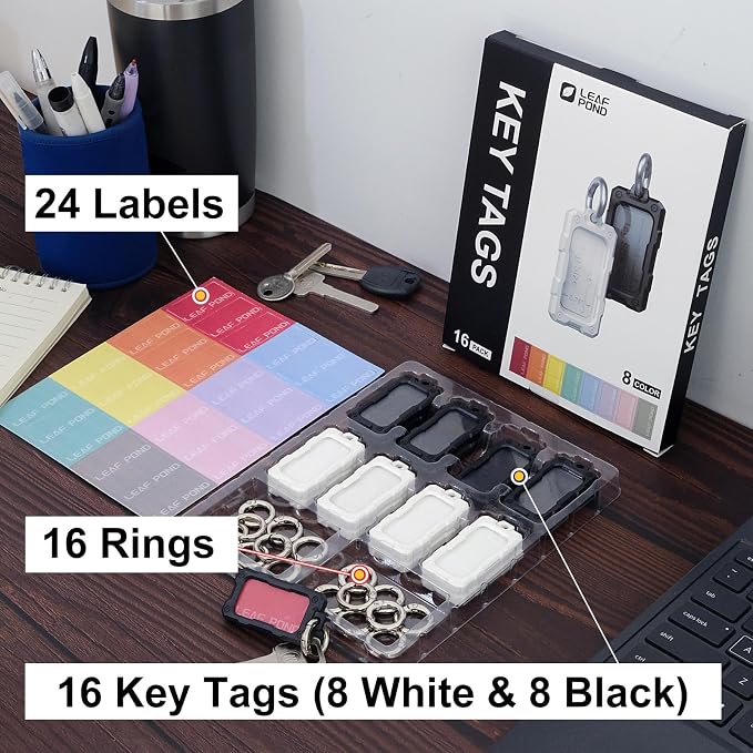 16 Pcs Solid Plastic Key Tags with O Rings, Custom ID Name Label | Bulk Keychain Blank Identifier in Acrylic Cover. Small Cruise Luggage Marker. Gym Bag Accessories. Birthday Party Favor Gift