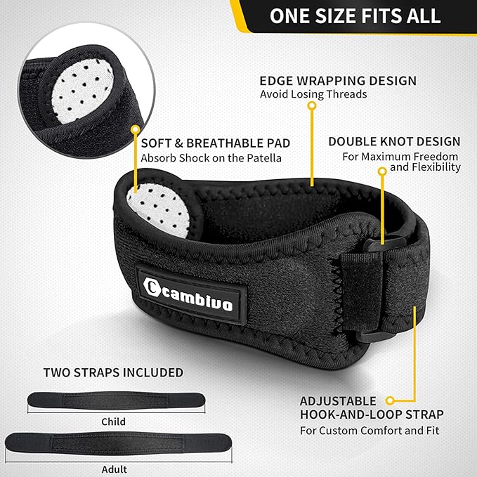 CAMBIVO 2 Pack Patella Tendon Knee Straps, Knee Brace for Women & Men with Extra Straps, Patella Bands for Pain Relief, Osgood Schlatter, Jumper’s Knee, Tendonitis, Running, Basketball, Volleyball