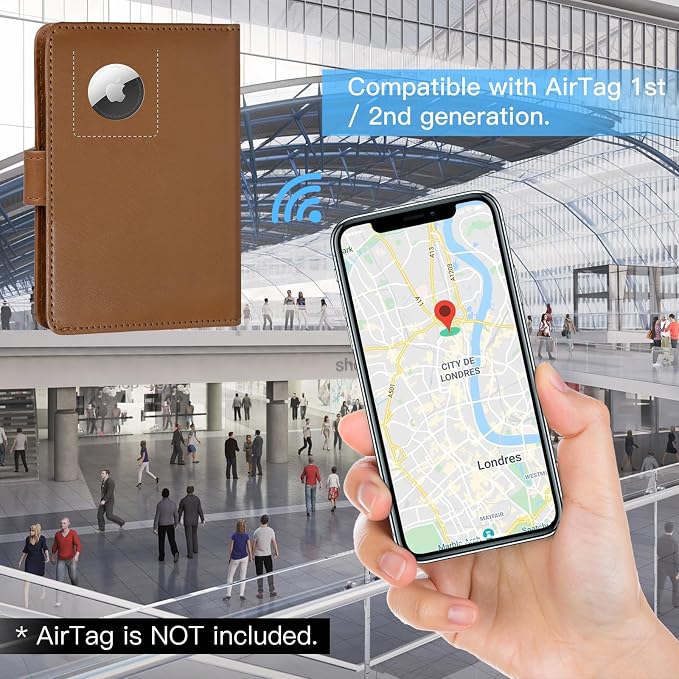 GOAUS Passport Holder for Travel with AirTag Slot, Passport Book Wallet | Cards Cash Pocket, RFID Blocking, Waterproof, Passport Case, Travel Gifts for Women Men, Faux Leather, AirTag Not Included