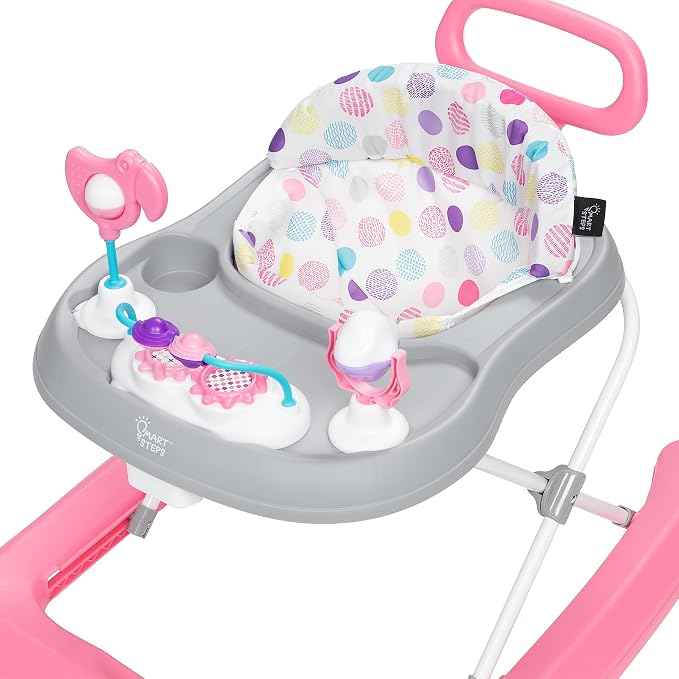Smart Steps Trend Plus 2-in-1 Activity Walker with Deluxe Removable Toys, Walk-Behind Bar, Adjustable Height and Flat Fold Frame for Storage, Ages 6 Months +, Orbits Pink