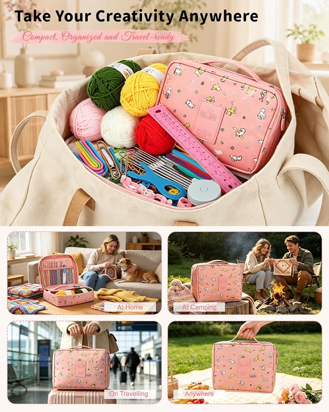 Aeelike Crochet Kit for Beginners - 59-Piece Crochet Starter Kits with Yarn, Ergonomic Hooks & Storage Case, Learn-to-Crochet Set for Adults, Kids & Seniors, Ideal DIY Craft Gift for Women