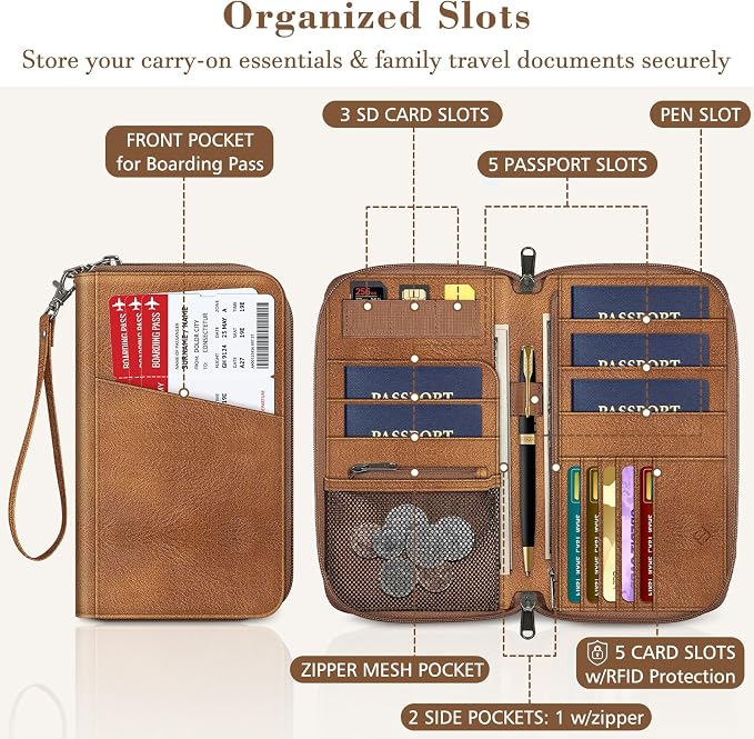 FINTIE Family Passport Holder Wallet Travel Document Organizer Clutch Bag | RFID Blocking Credit Cards Case Cover for Women Men
