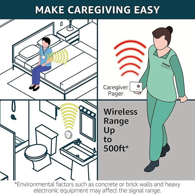 Caregiver Pager Wireless Nurse Call Buttons for Elderly Monitoring SOS Alert System Portable Alarm Call Bell for Nursing Home Care Seniors Patients Emergency