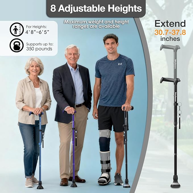 Walking Cane for Men & Women,Foldable,Adjustable,Self Standing Cane with Wrist Strap&Tag,350lbs Heavy Duty,All Terrain,Collapsible Walking Sticks for Seniors & Adults,Black