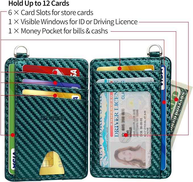 Slim Minimalist Front Pocket Wallet, RFID Blocking Credit Card Holder Wallet with Detachable D-Shackle for Men Women