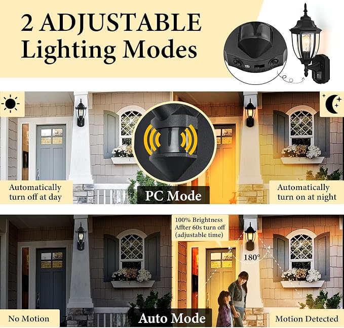 Porch Lights Outdoor Motion Sensor Wall Sconce Anti-Rust Aluminum, Exterior Outdoor Wall Lights Dusk to Dawn Porch Light Fixture Wall Mount for House Outside Patio