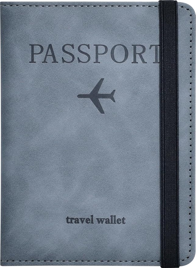 Passport Holder, Passport Cover with Credit Card Slot and Boarding Pass Slot Combo, Passport Wallet Case Book Travel Must Have, RFID Blocking Leather Travel Accessories, Marine Grey