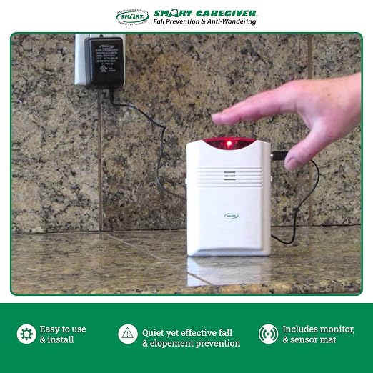 Smart Caregiver Cordless Monitor with Cordless 24in x 48in Gray Floor Mat - Get to Them so They Don't Walk Alone!