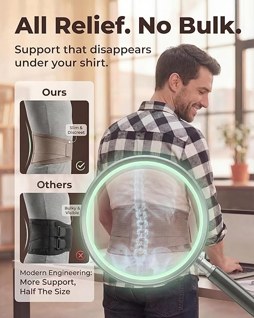Sparthos Back Brace for Lower Back Pain - Immediate Relief from Sciatica, Herniated Disc - Lumbar Support Pad - For Home & Lifting At Work - For Men & Women - Fits 44–52″ Waist (Taupe-L, Check Sizing)