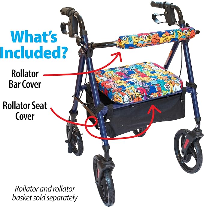 Top Glides Universal Rollator Walker Seat and Backrest Covers (Dogs)