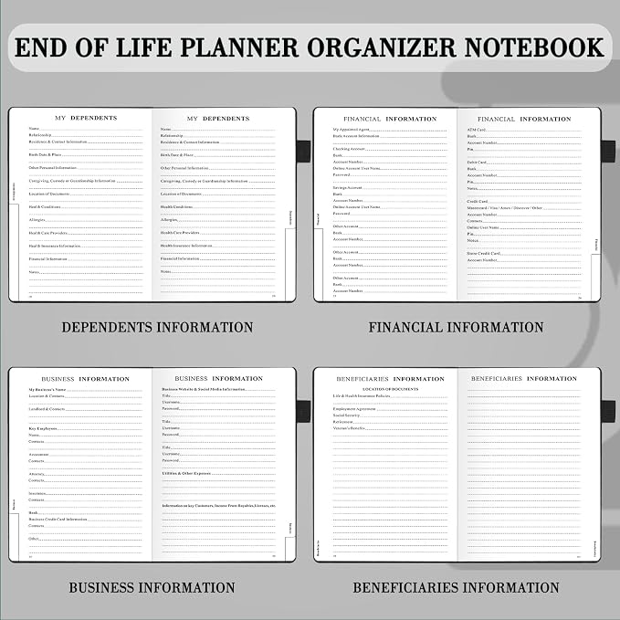JUBTIC End of Life Planner, Estate Planning Organizer, Death Planner with Labels, Just in Case I Die Book Organizer, Will Preparation, Funeral Planning, Final Arrangements Notebook (5.6 * 8.5”)-Black