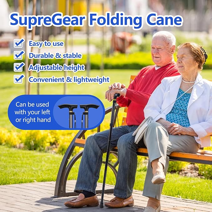 Walking Cane, Folding Cane for Man & Women, Portable Lightweight | 5-Level Adjustable Height, Collapsible Cane for Seniors Balancing Mobility Aid