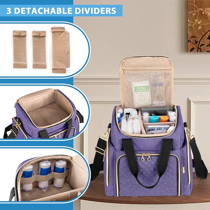 LUXJA Large Medicine Bag with 2 Removable Cases, Purple | Medicine Storage Bag with Multiple Pockets, Pill Bottle Organizer with Shoulder Strap, Trolley Sleeve for Travel or Home