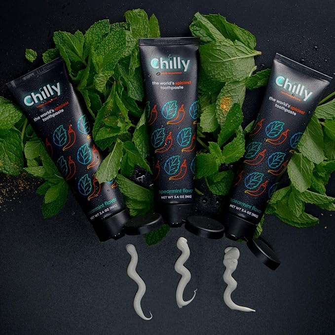 Chilly Natural Spicy Whitening Toothpaste with Intense Spearmint Flavor and Ghost Pepper Flakes – SLS & Fluoride Free Toothpaste, Whitening Formula for Fresh, Healthy Smile (Pack of 1)