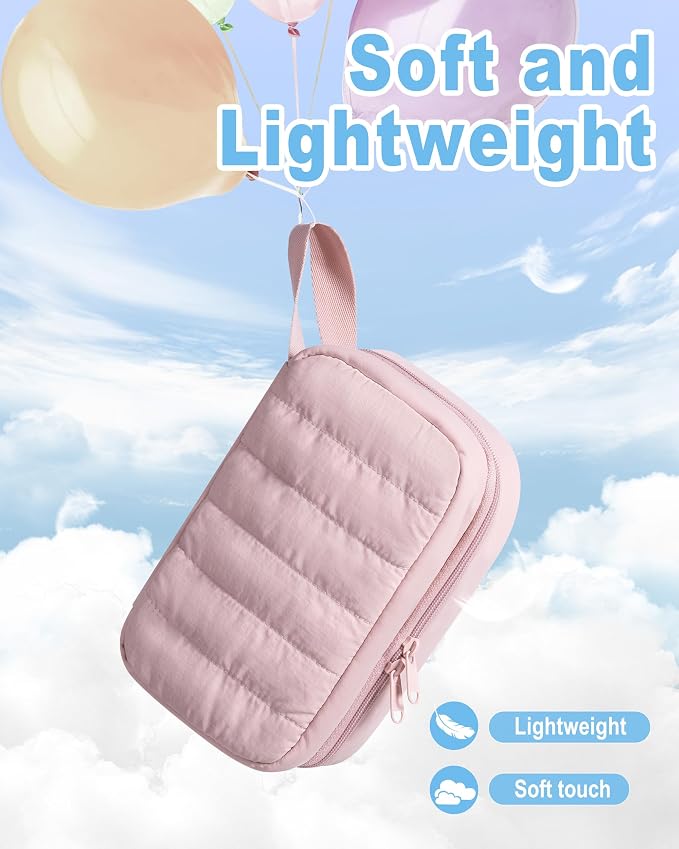 Marscamd Puffy Diabetes Travel Case with 2 Ice Packs, Insulin Cooler Travel Case with Multiple Pockets, Pink